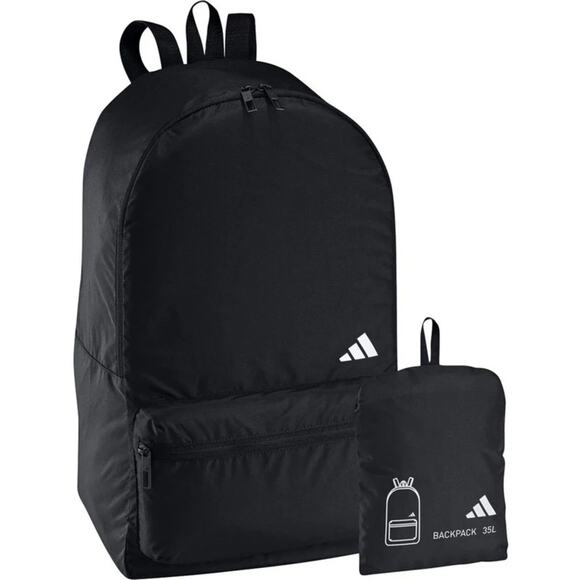 NEW ADIDAS Black White AG Packable Fold Up Backpack Zip Travel Pouch Bag Carryon - Picture 1 of 14